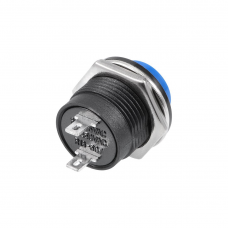 Кнопка без фіксації 16мм R13-507, синя, на замикання, 3A, 2pin, OFF-(ON), гайка