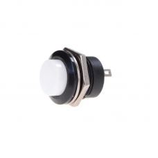 Кнопка без фіксації 16мм R13-507, біла, на замикання, 3A, 2pin, OFF-(ON), гайка