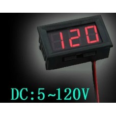 Вольтметр цифровий DC 5 — 120 В, 0.56 LED, Червоний, у корпусі