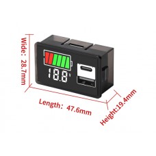 Автомобільний Панельний Вольтметр з індикатором рівня заряду 12V-72V (сині цифри)